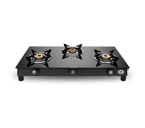 preethi gas stove 3 burner sparkle power duo 3b black